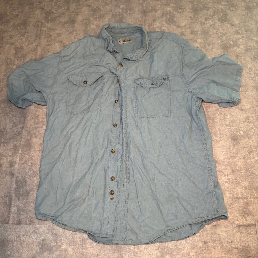 Carhartt Mens Short Sleeve Button Down Shirt Light Blue Cotton S200 CBL Large